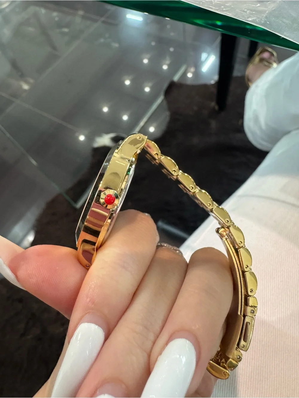 New IMAN Global Chic Gold-Tone Minimalist Red Dial Bracelet Watch